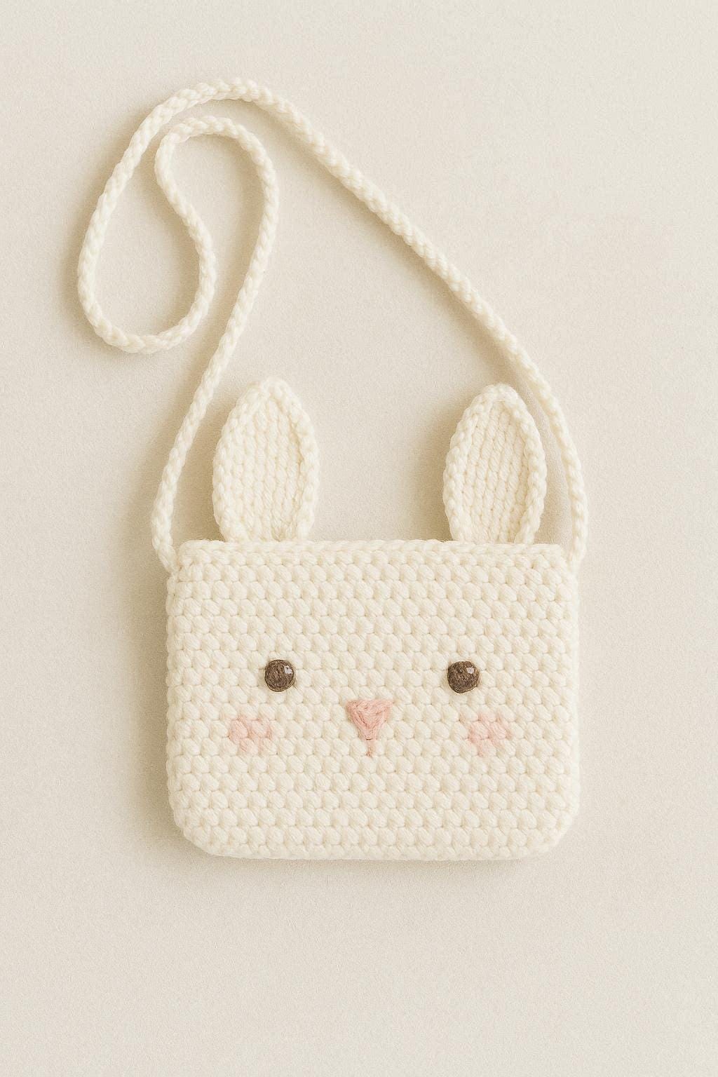 Bunny Crochet Bag Pattern for Kids, Cute Rabbit Purse Amigurumi, Easy Beginner PDF Tutorial, Kawaii Bunny Bag, Step by Step Photos