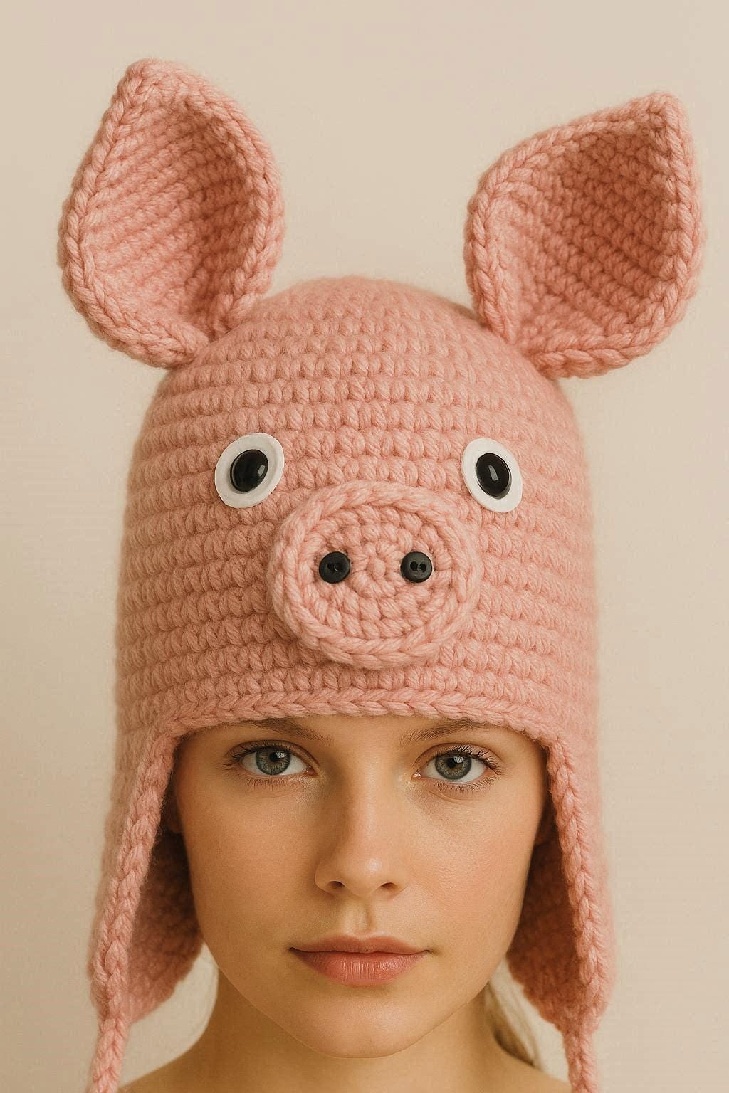 pig Hat Crochet Pattern PDF, Chunky Frog Beanie Tutorial, Cute Animal Hat Crochet Pattern with Step-by-Step, Aesthetic Winter Hat DIY,