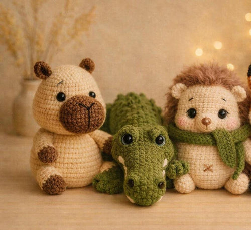 Amigurumi Animal Bundle Crochet Pattern | Capybara, Crocodile, Hedgehog and Fox | Cute Woodland & Zoo Animals | PDF Pattern