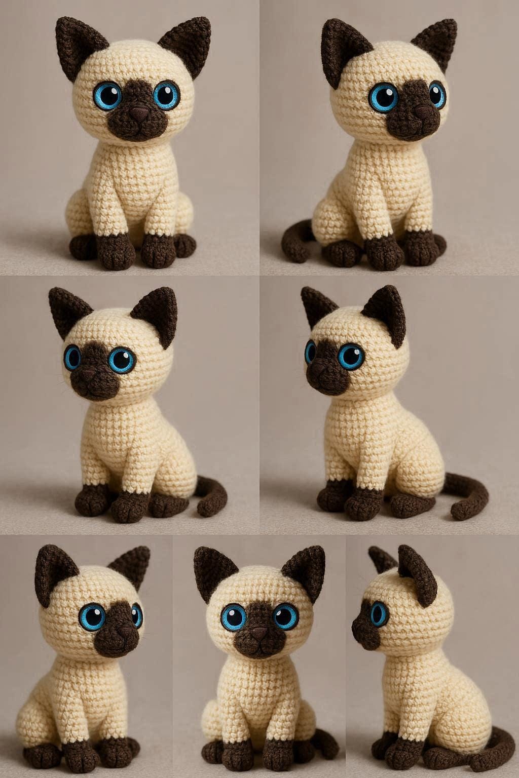 Siamese Cat Crochet Double Version Pattern PDF – Realistic Amigurumi Cat Tutorial – Sitting & Standing Versions – 20 cm – ITA/ENG