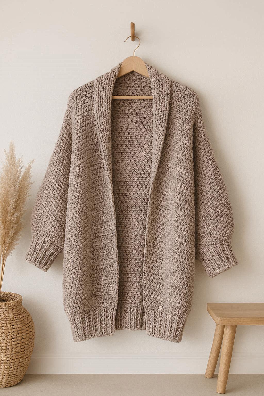 Oversized Crochet Cardigan Pattern PDF | Beginner Friendly Sweater | Easy Rectangle Cardigan | Sizes S–3XL