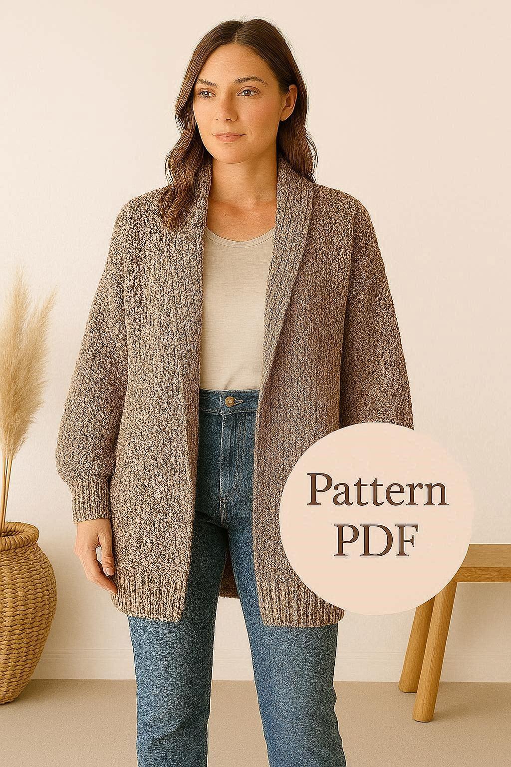 Oversized Crochet Cardigan Pattern PDF | Beginner Friendly Sweater | Easy Rectangle Cardigan | Sizes S–3XL