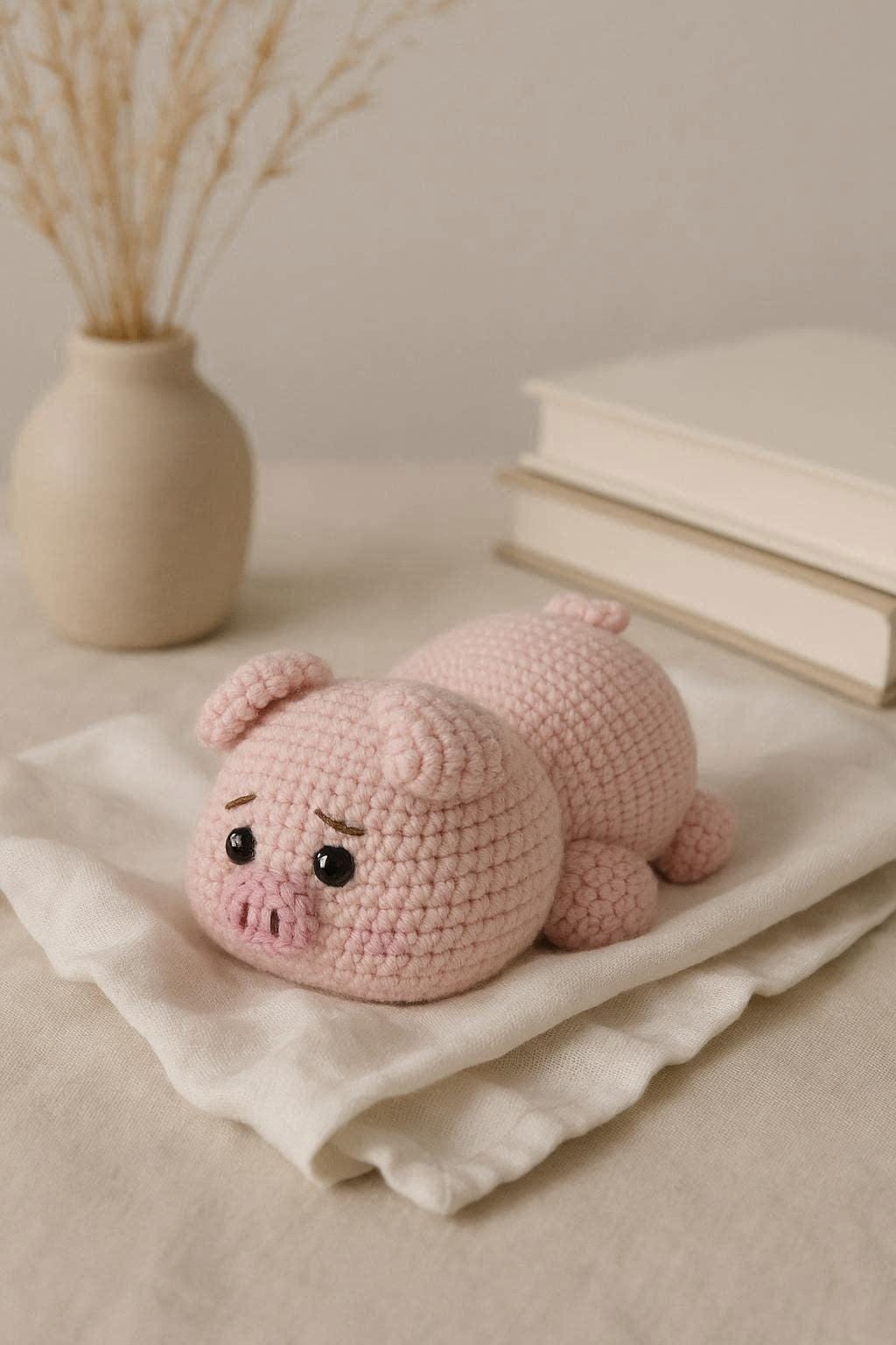 Lying Piglet Amigurumi Crochet Pattern step by step with photos – Kawaii Pig DIY PDF, Soft Toy Instructions, Instant Download