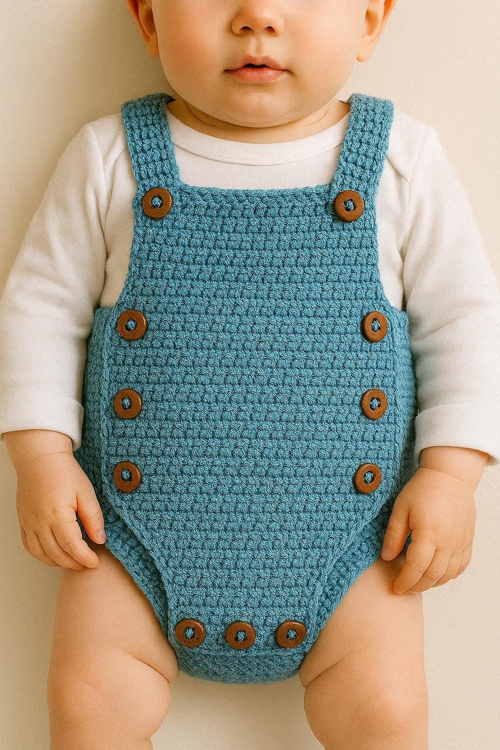 Crochet Baby Romper Pattern PDF – Newborn to 12 Months – Knit Look Overalls – Step by Step Tutorial – Baby Outfit Crochet Pattern