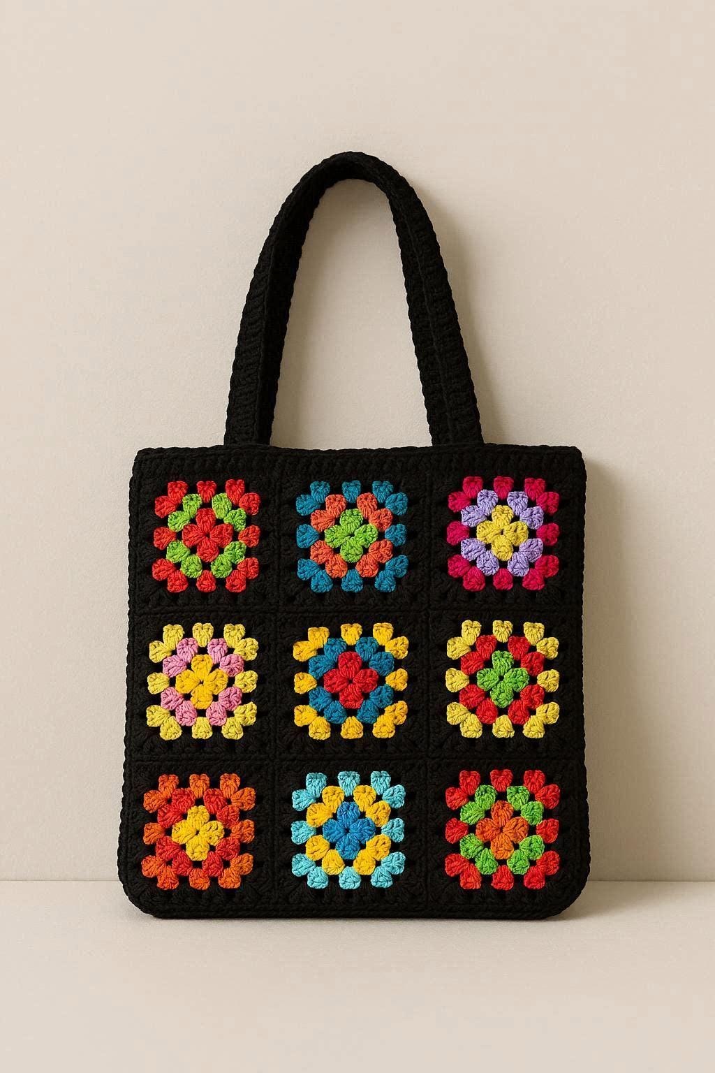 Crochet Granny Square Tote Bag Pattern – DIY Handmade Bag Tutorial, Step-by-Step Instructions, Colorful Crochet Purse