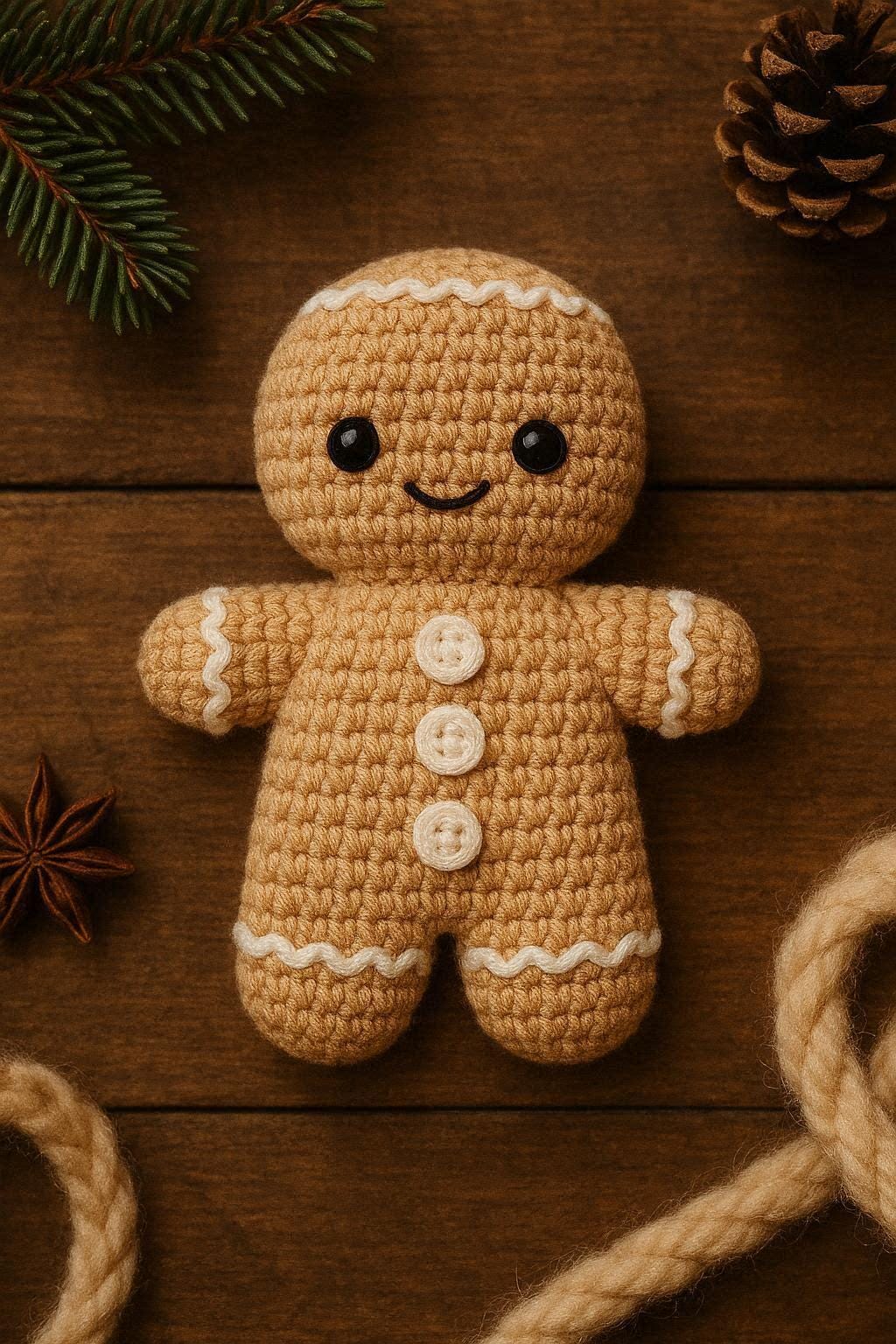 Gingerbread Man Amigurumi Pattern – Cute Marzipan Doll Crochet PDF Tutorial With Photos Step by step – Kawaii Christmas Decoration