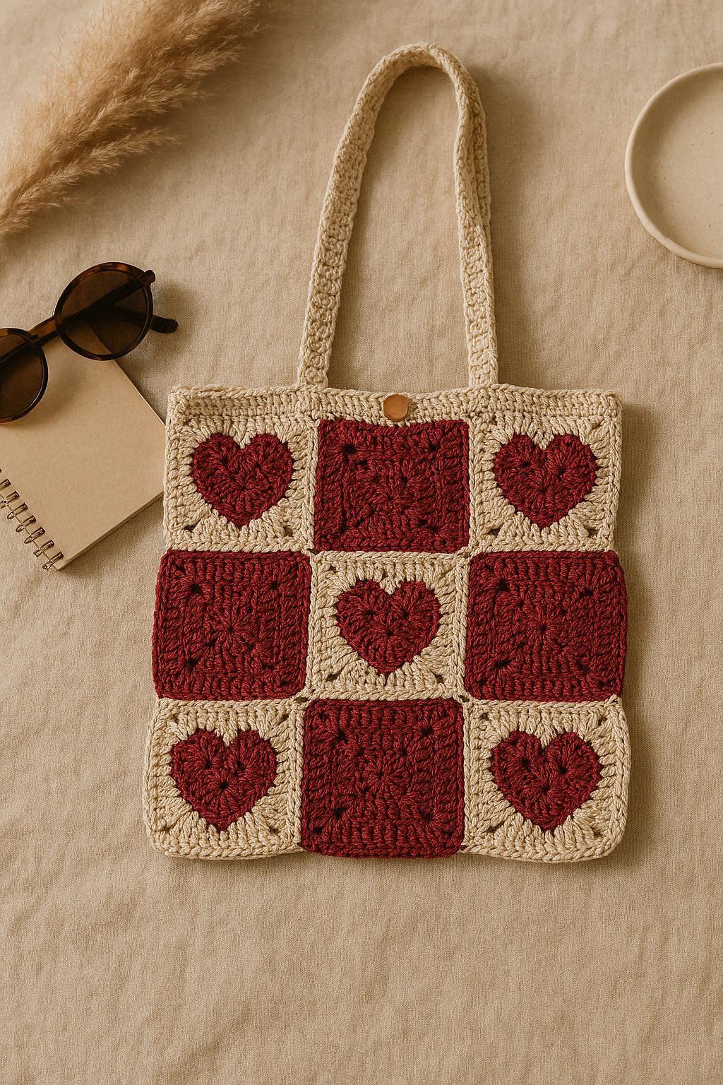 Granny Square Heart Tote Bag – Crochet Tote Bag with Heart Motif | Granny Square Bag Pattern