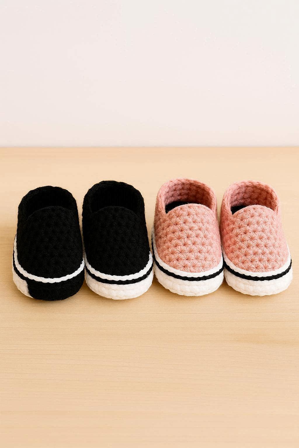 Crochet Baby Slip On Shoes Pattern 0–9 Months – Skate Style Baby Sneakers – Step by Step Photo Tutorial PDF