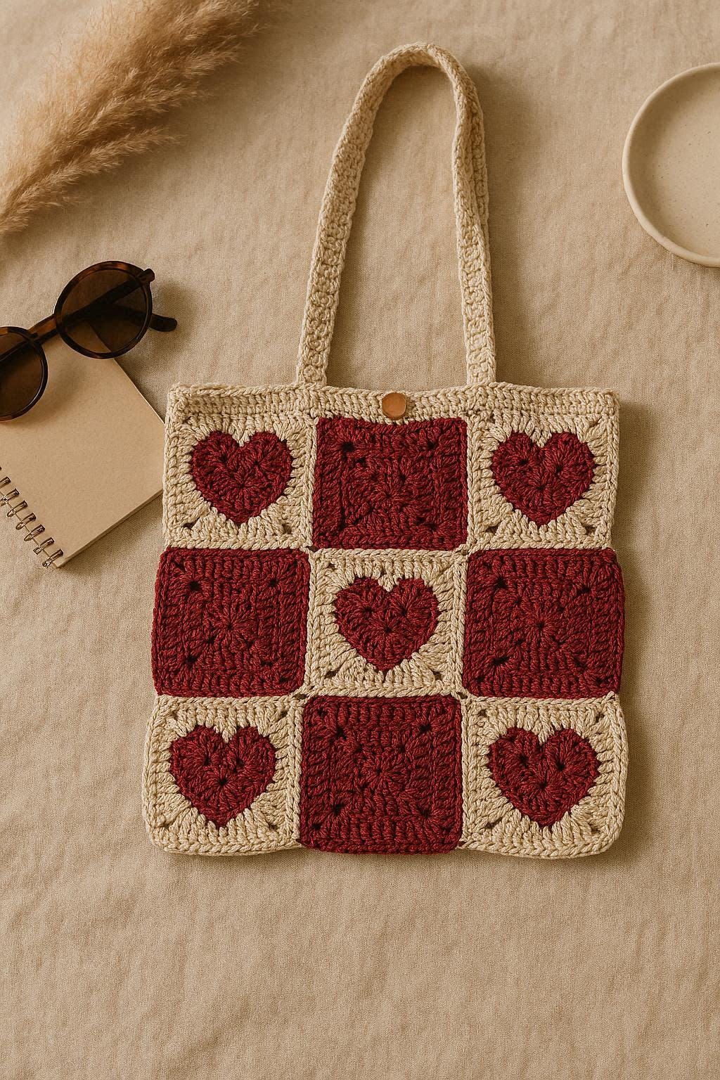 Granny Square Heart Tote Bag – Crochet Tote Bag with Heart Motif | Granny Square Bag Pattern