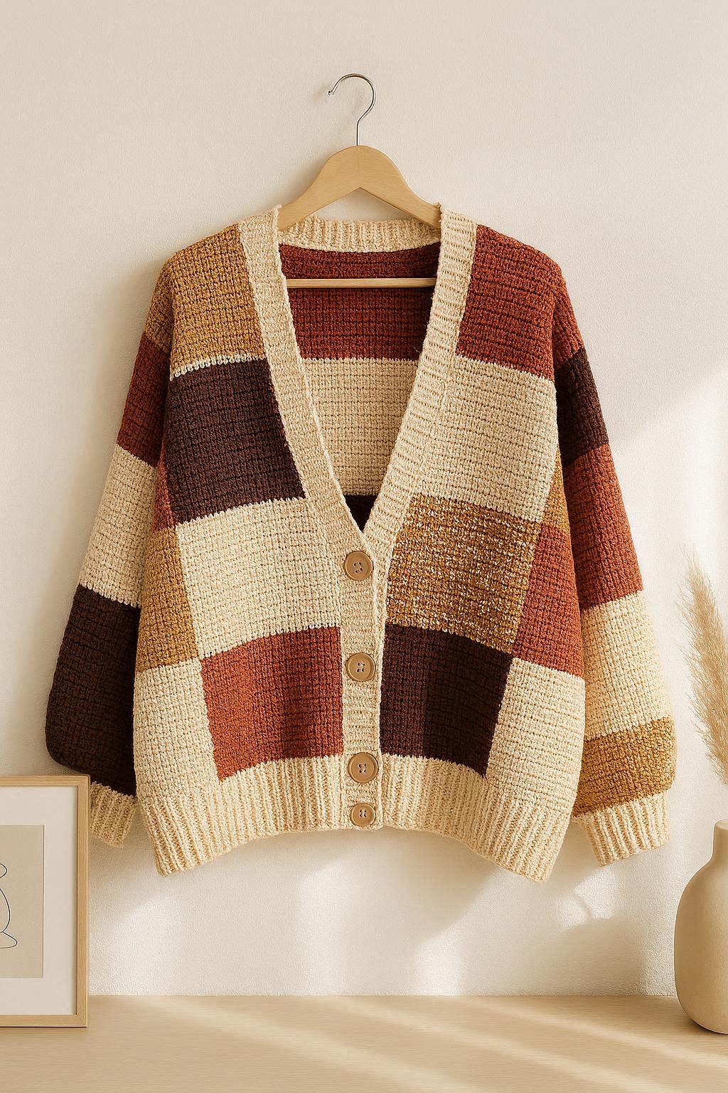 Patchwork Crochet Cardigan Pattern – Step by Step Photo Tutorial – Size Adjustment Guide Included – Modern Handmade Sweater