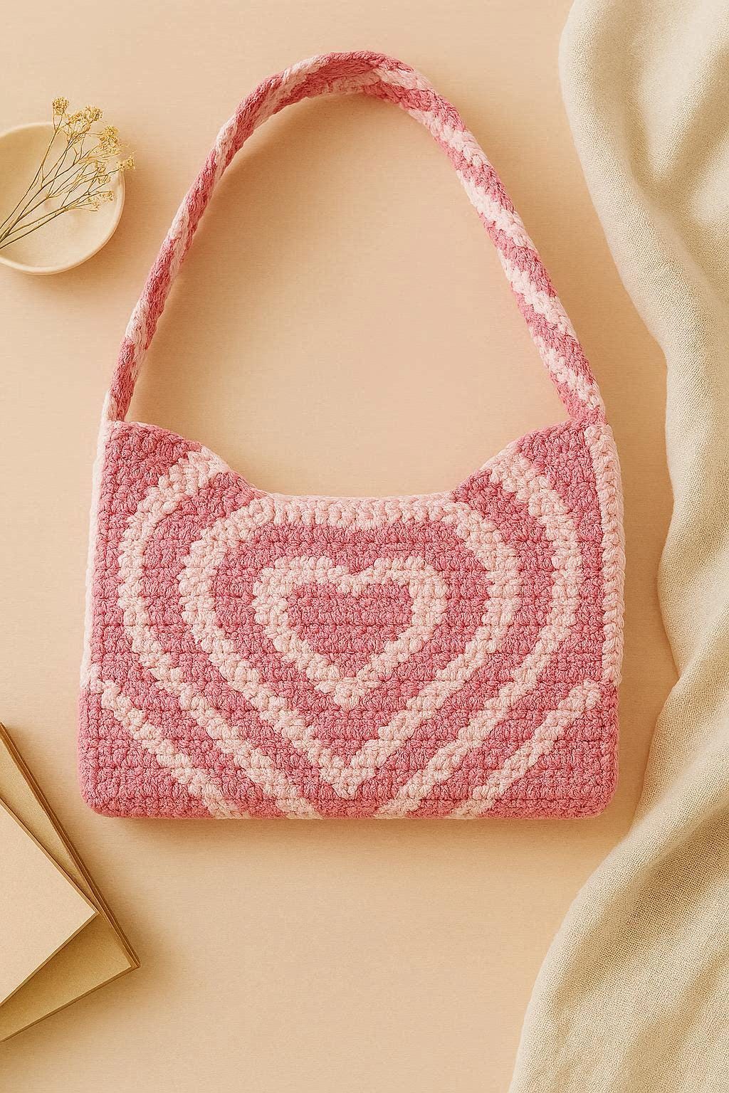 Crochet Heart Shoulder Bag Pattern PDF | Checkered Heart Tote | Trendy Y2K Crochet Purse | Step by Step with Photos