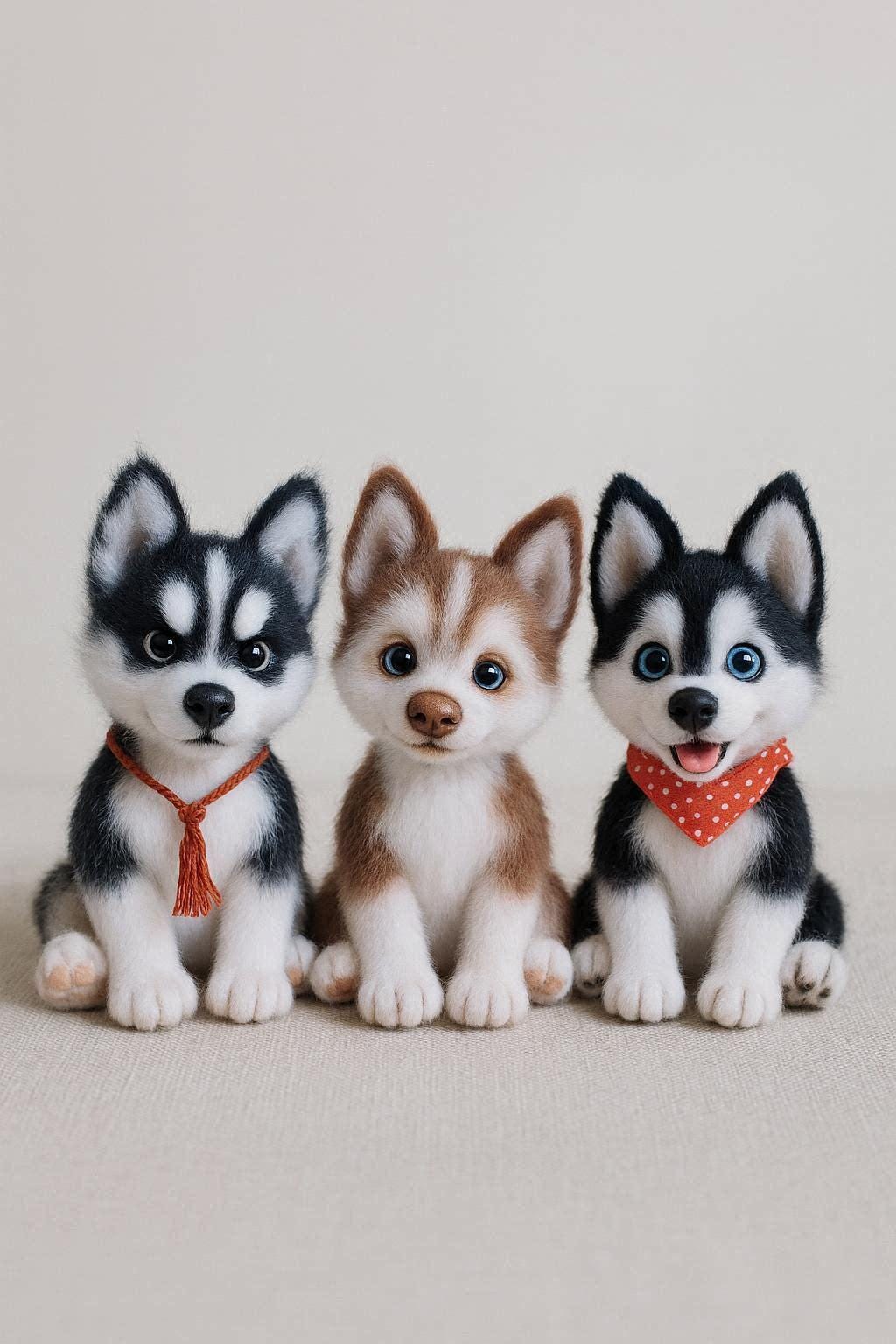 Amigurumi Husky Crochet Pattern – 3 Variants Step-by-Step with Photos – Fluffy Brushed Mohair Plush DIYRealistic Sitting Dog