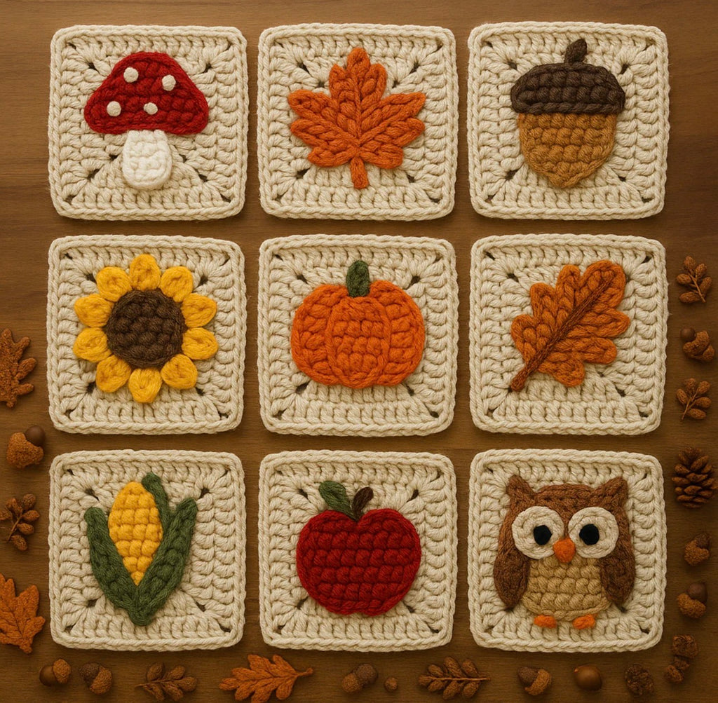 Autumn Granny Square Blanket Crochet Pattern -- Fall Decor Afghan (PDF Pattern)