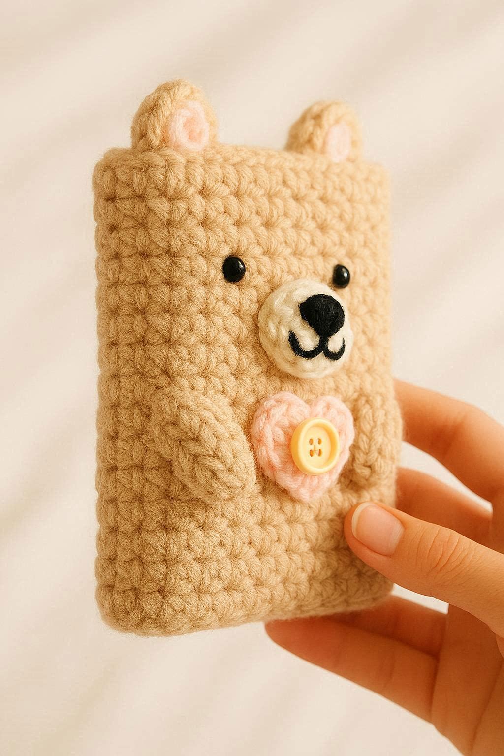 Bear Book Cover Crochet Pattern -- Beginner Kawaii with Heart, Journal Cozy | Eng e Ita PDF