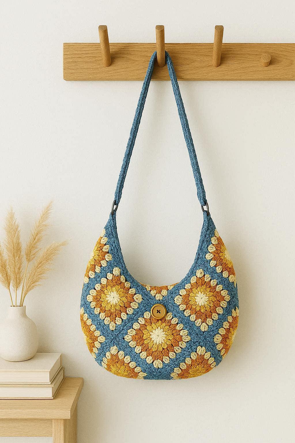 Boho Granny Square Bag Crochet Pattern PDF – Vintage Style Tote Bag – Retro Patchwork Crochet Purse – Instant Download