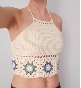 Summer Granny Square Top Crochet Pattern | Boho Crop Top PDF | Easy Modular Crochet Top with Step by Step Photos
