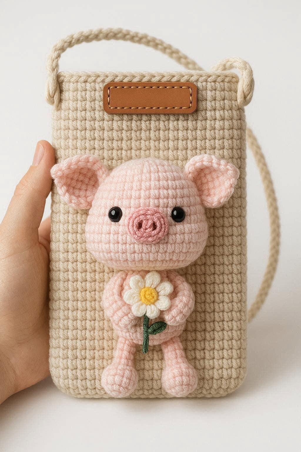 Phone Bag Pattern | Pig Phone Pouch | Cute Animal Crochet Bag | Crossbody Phone Holder | Step by Step PDF
