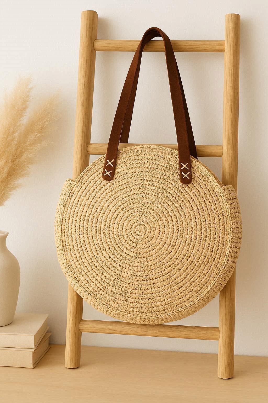Round Crochet Bag Pattern PDF | Summer Boho Circle Tote | Raffia Style Shoulder Bag | Step by Step Tutorial