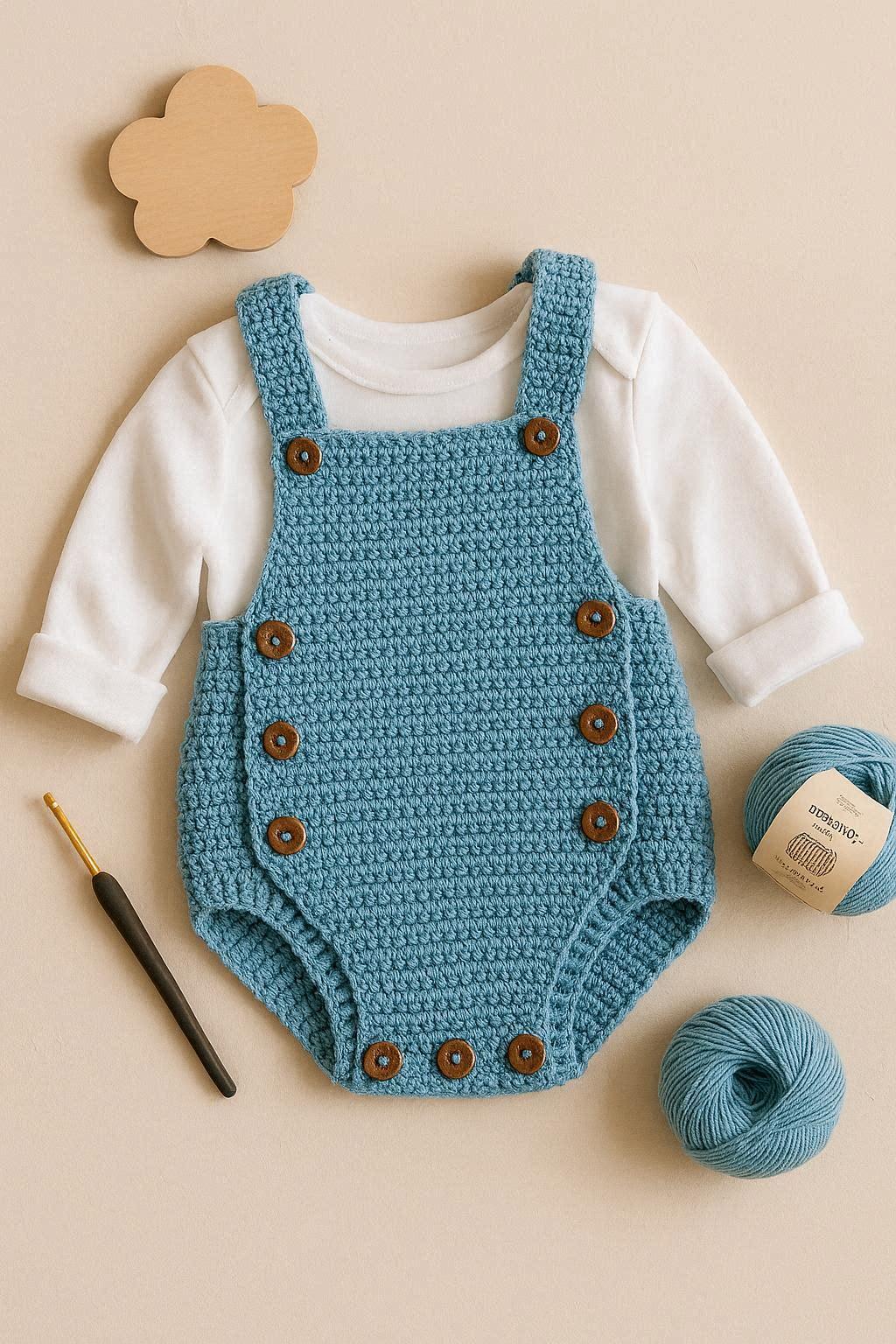 Crochet Baby Romper Pattern PDF – Newborn to 12 Months – Knit Look Overalls – Step by Step Tutorial – Baby Outfit Crochet Pattern
