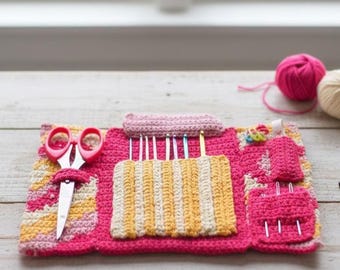 Crochet Hook Case Pattern, Roll Up Organizer Tutorial, Accessory Pouch, with Scissor Holder, Craft