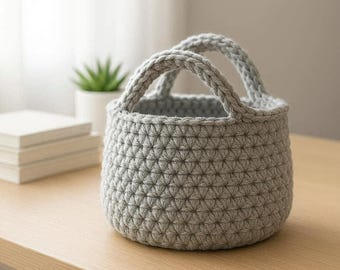 simple Crochet Basket Pattern -- beginner Stitch -- Modern Storage Basket with Handles -- Step-by-Step PDF