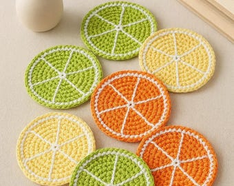 Citrus Slice Crochet Coaster Pattern -- Lemon, Orange, Lime Fruit Decor (PDF)